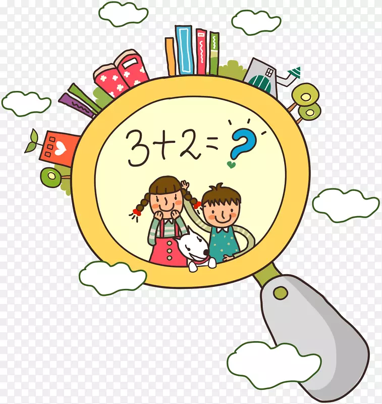 数学公式卡通插图-创造性儿童卡通放大镜