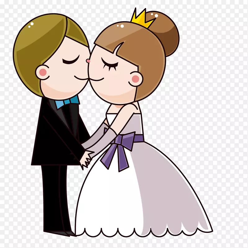 婚礼邀请新娘卡通-亲吻新娘和新郎