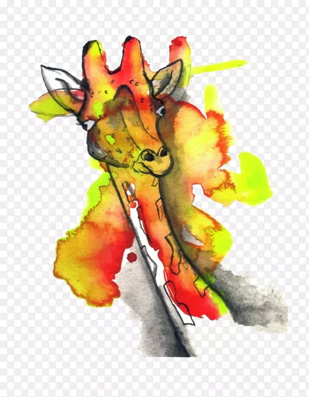 长颈鹿水彩画插图-梅花鹿