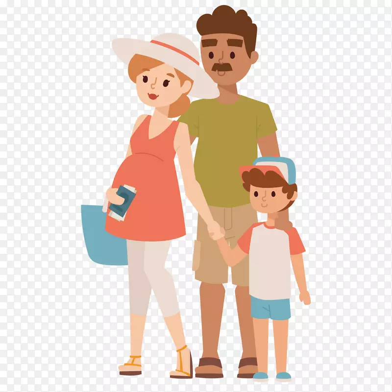 旅行家庭假期插图-孕妇和父子