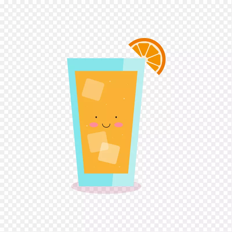 橙汁卡通饮料-蓝色杯中的黄色橙汁