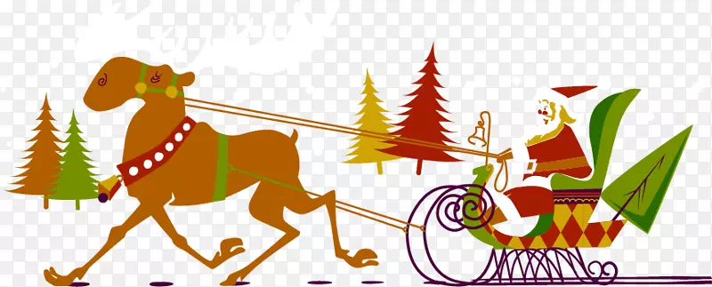 圣诞老人驯鹿圣诞插画-手绘圣诞老人麋鹿元素