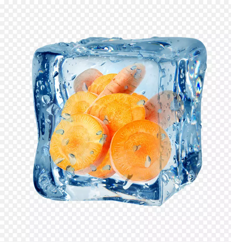 素食美食冷冻食品辣椒胡椒冰立方体摄影-冷冻胡萝卜