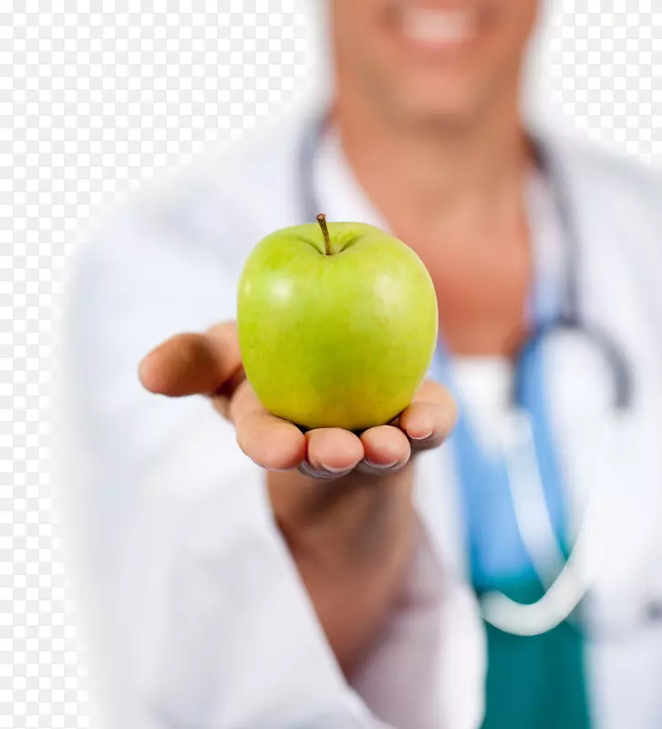 预防保健、医学、蛀牙、饮食、清洁饮食-拿着苹果的医生