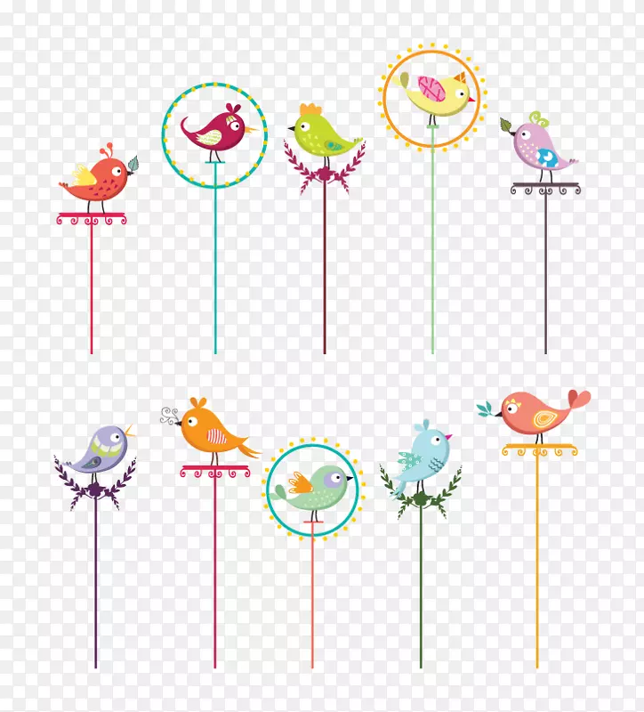 鸟类绘图插图-可爱鸟类