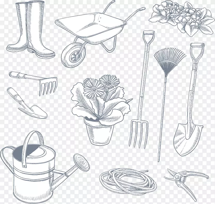 手工工具花园工具手绘园艺工具
