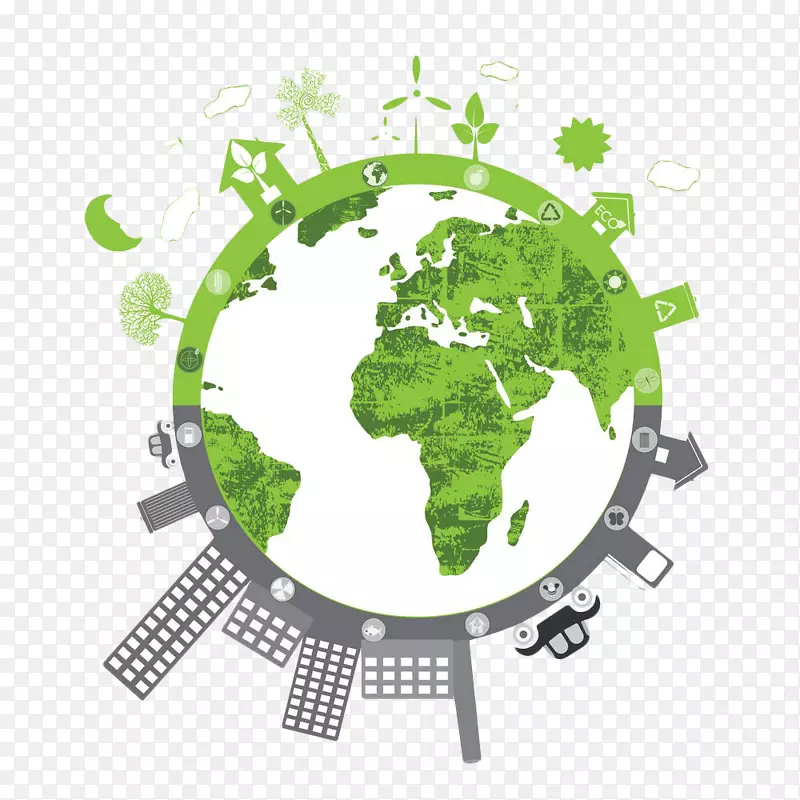 污染绿色标志插图.手绘能源球