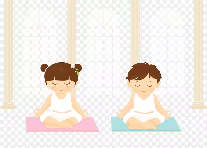 帕坦贾利儿童瑜伽经-两个卡通儿童瑜伽