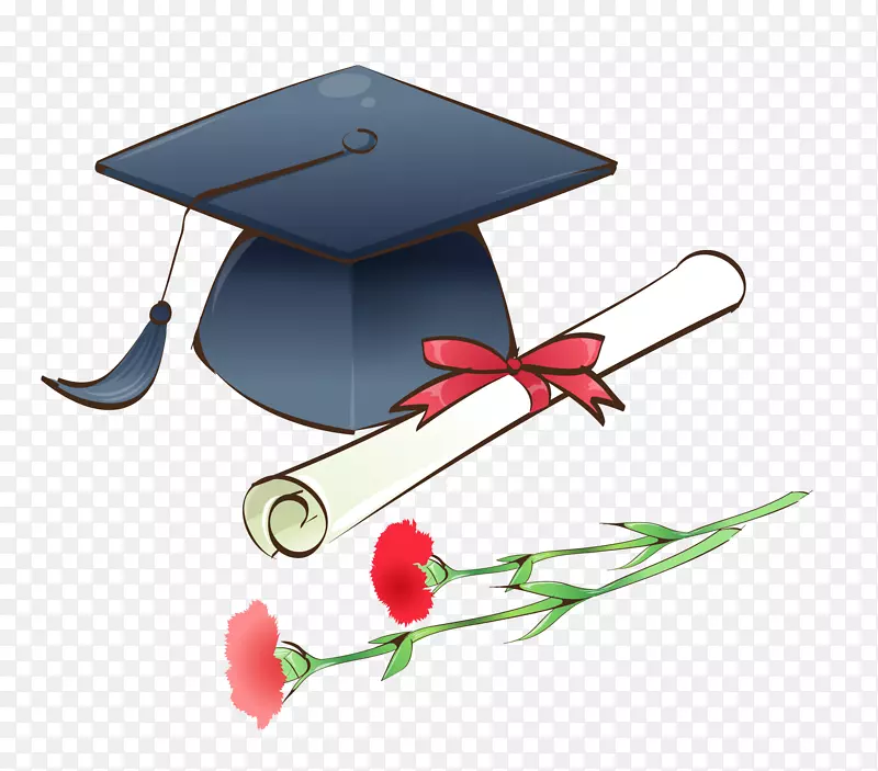 毕业典礼卡通博士-帽和玫瑰学士