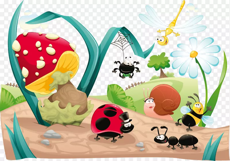 昆虫蜜蜂卡通插图.森林昆虫的卡通插图