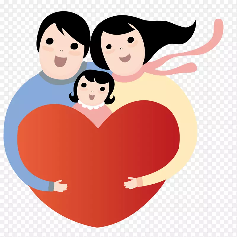 卡通儿童插画-抱红爱心家庭
