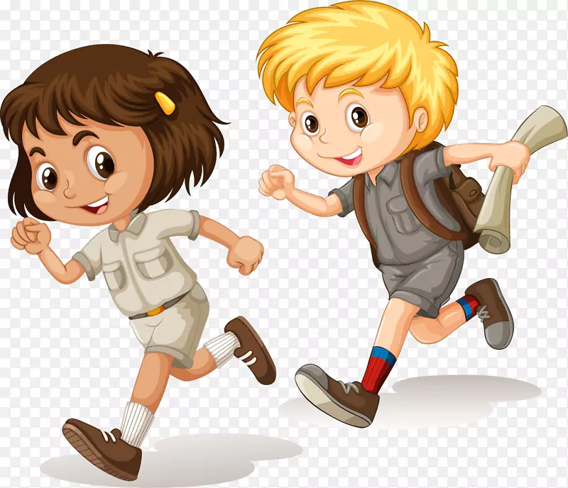 卡通儿童跑步插图.绘制的儿童奔跑
