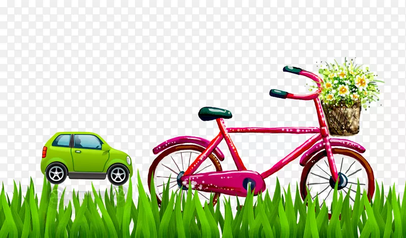 自行车卡通片艺术-草自行车