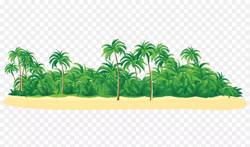棕榈岛，热带岛屿，夏威夷度假胜地，艺术剪贴画-绿色海滩