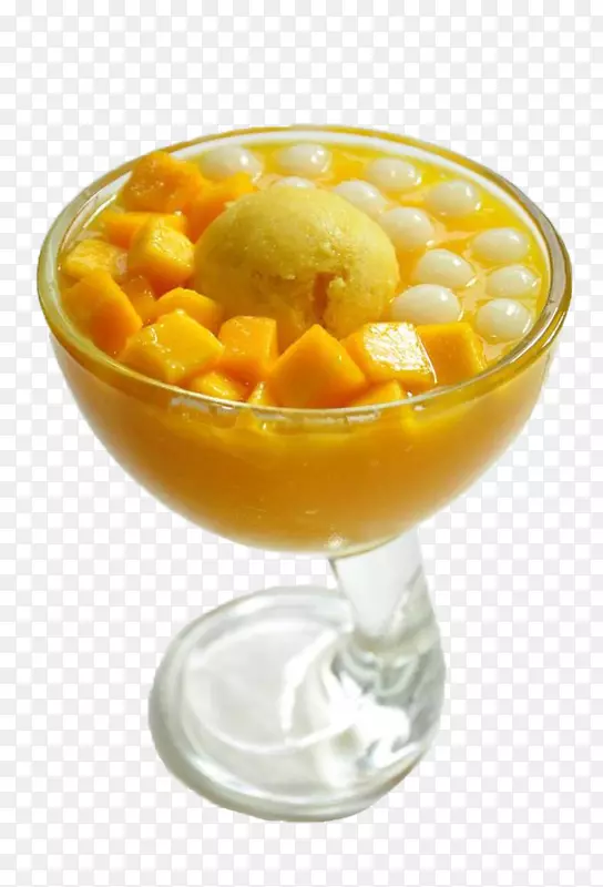 冰淇淋、冰糕、芒果布丁、肉丸-盛满甜芒果甜点的玻璃杯