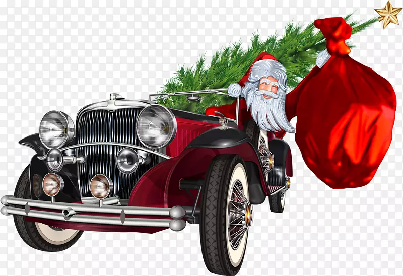 古典汽车，老式汽车剪辑艺术-卡通圣诞老人