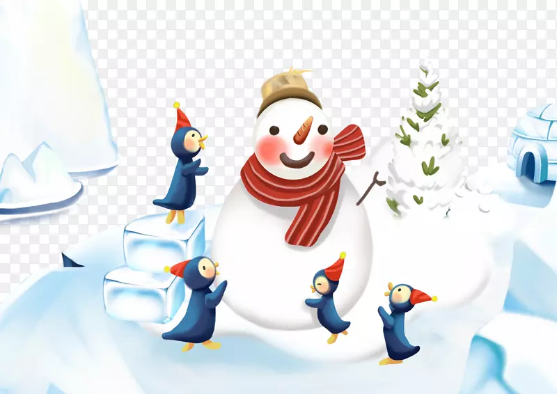 圣诞节雪人图-大约四只小企鹅雪人