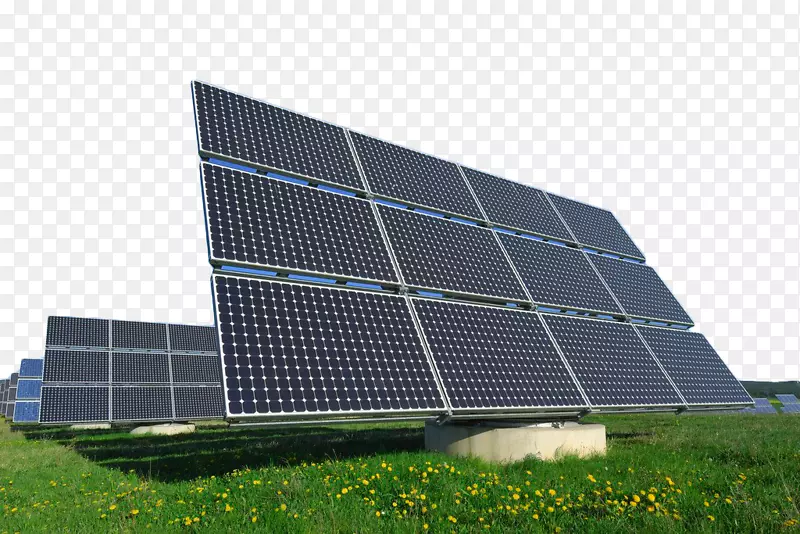 太阳能光伏发电太阳能电池板太阳能发电草上的光伏板