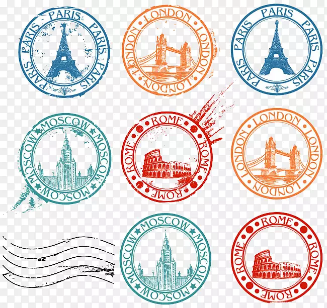 邮资邮票旅游签证剪贴画-世界各地邮戳