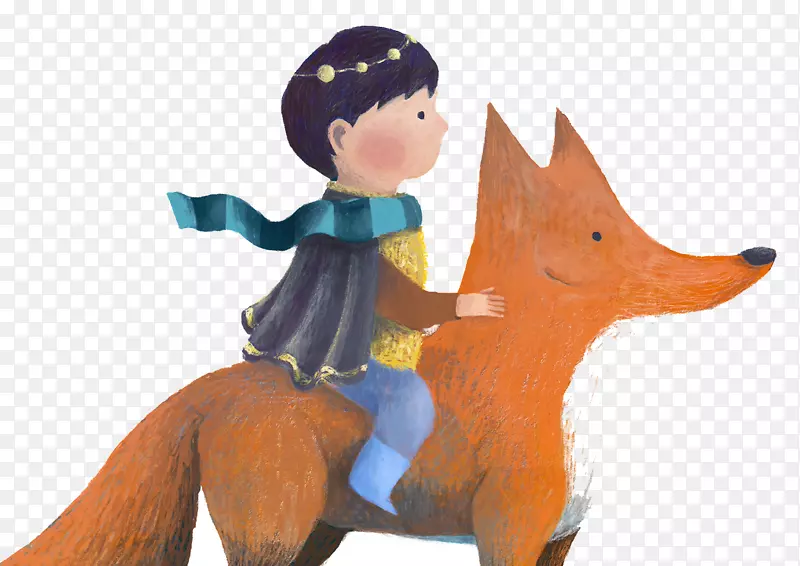 Behance艺术总监绘画插图-儿童骑马狐狸