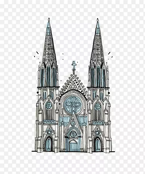 曼哈顿-纽约所有的建筑：我画到目前为止的澳大利亚绘画-神圣的教堂。