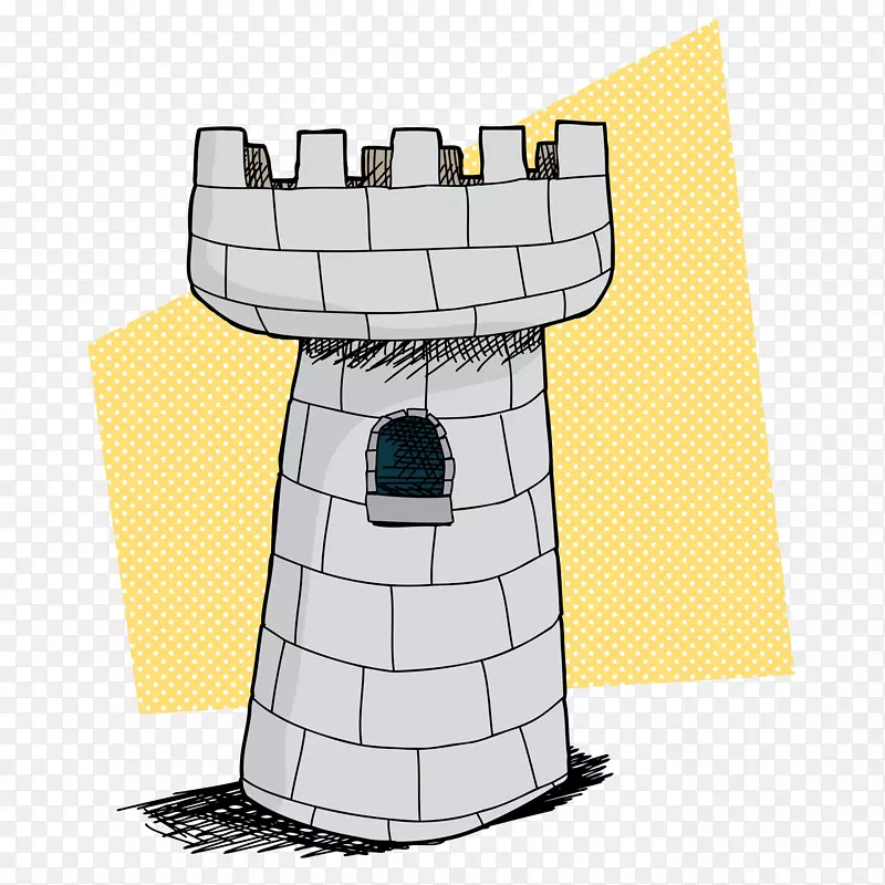 加强塔卡通城堡素描手绘砖塔
