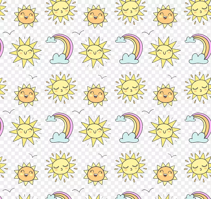 卡通彩虹花卉设计-彩虹太阳