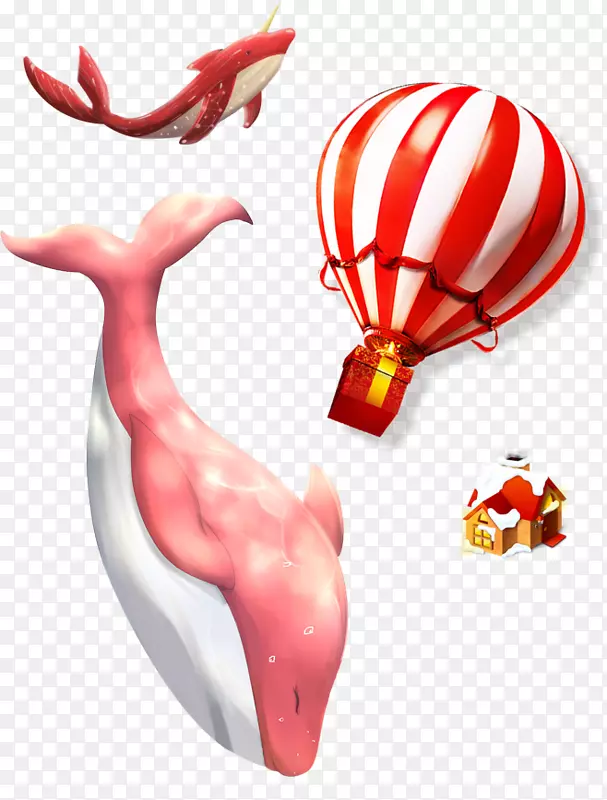 气球剪辑艺术-海豚红色热气球