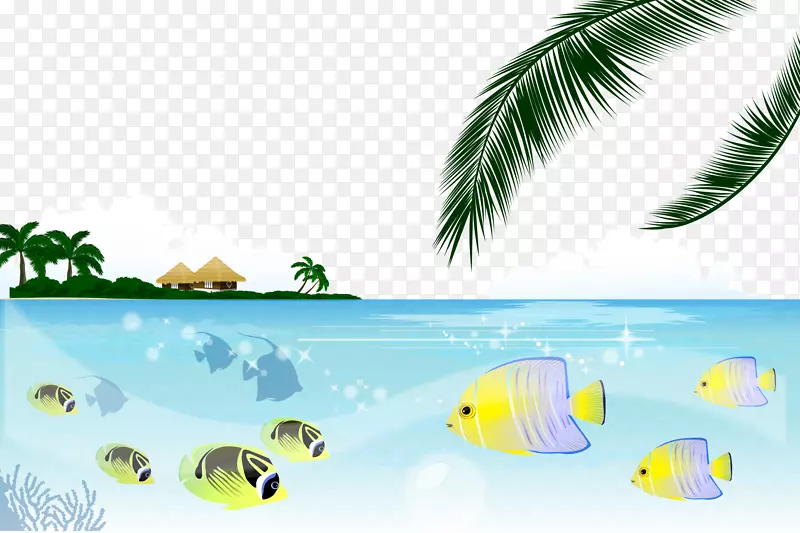 锦鲤河豚捕捞.卡通鱼涂有海角棕榈岛