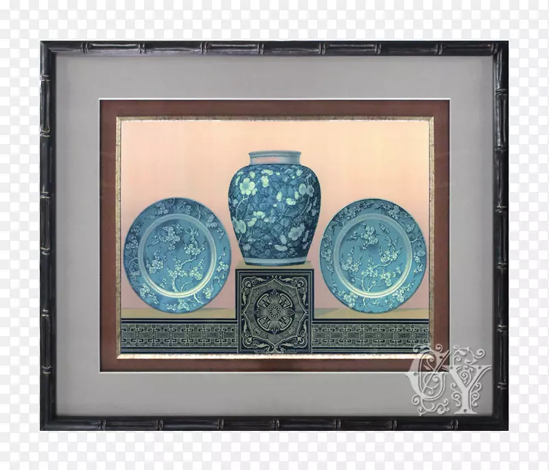 壁画画框画蓝白色陶器-古典青花瓷罐盘壁画