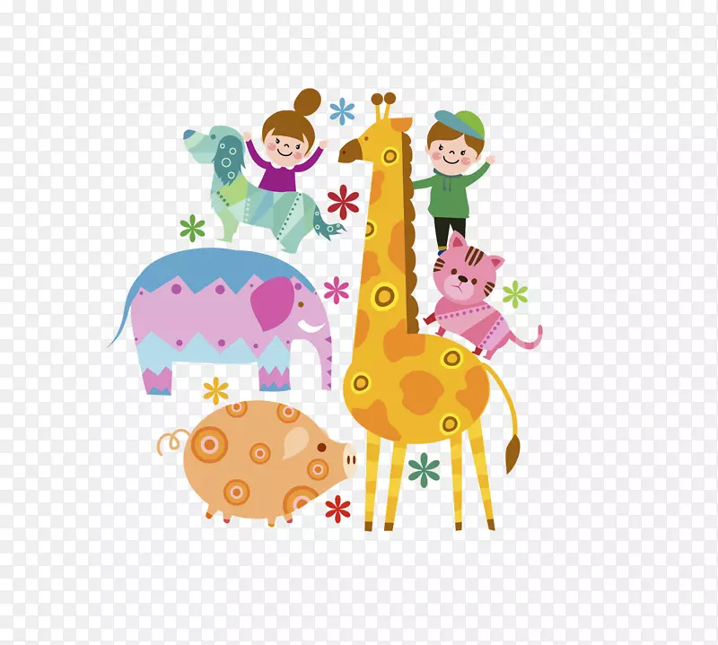 家猪北方长颈鹿插图-儿童和动物世界