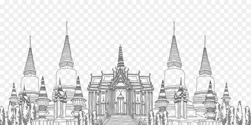 泰国建筑线画泰国寺庙
