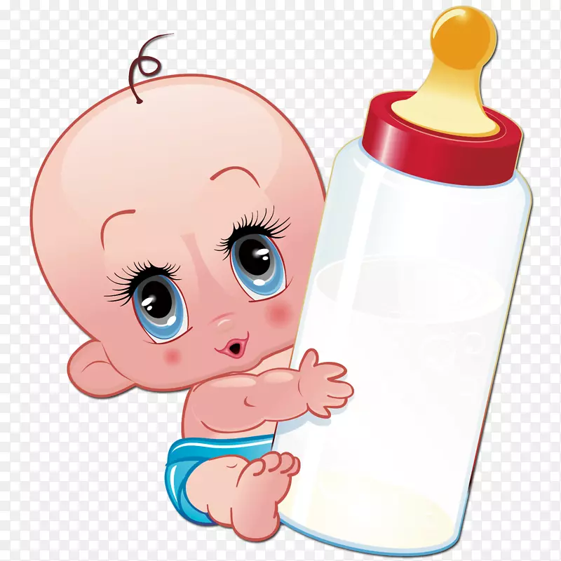 婴儿奶瓶儿童剪贴画-孩子拿着瓶子