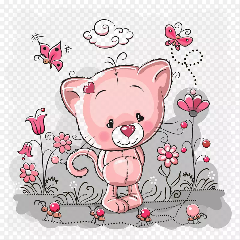 小猫大熊猫可爱卡通-小粉红熊