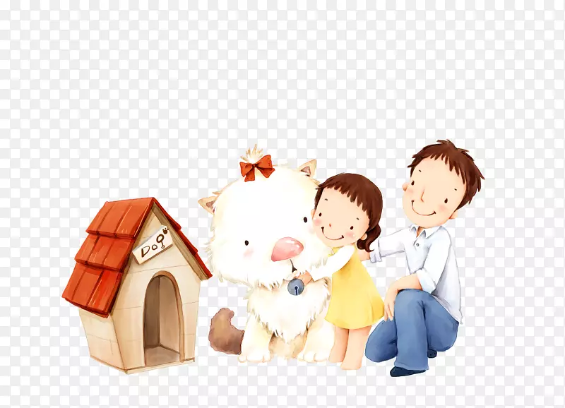 家庭爸爸女儿-小狗卡通熊父亲节爸爸和女儿