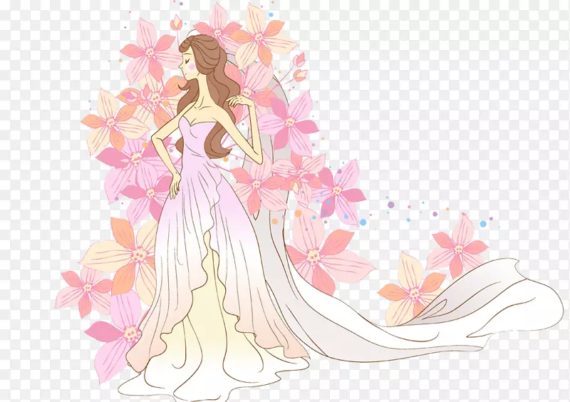 新娘婚礼摄影卡通-彩绘美女创意连衣裙