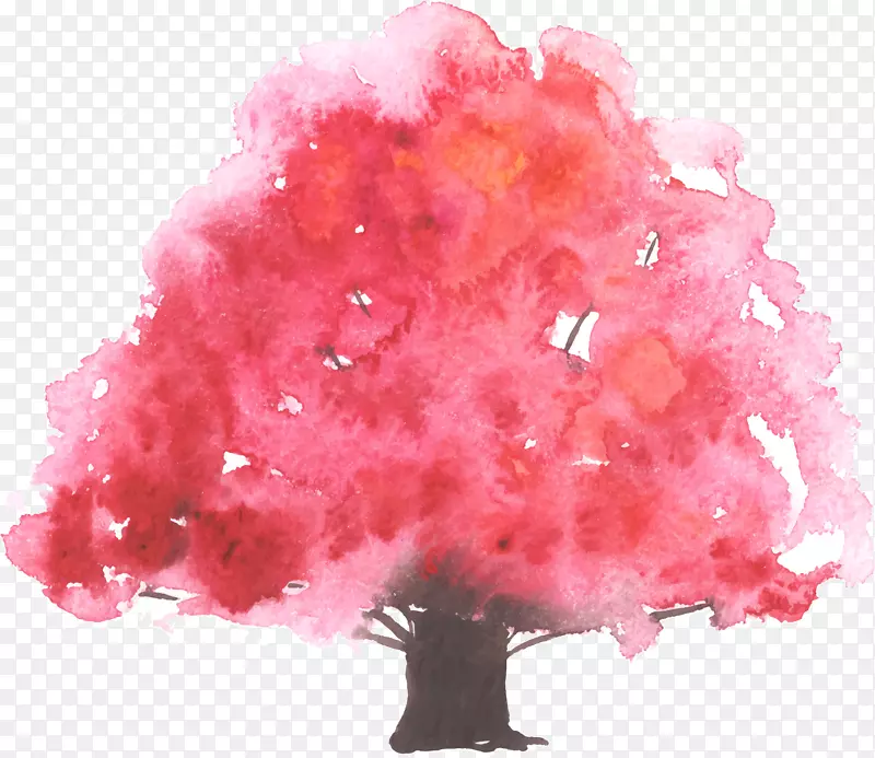 海报樱花插图-卡通画粉红色樱桃树
