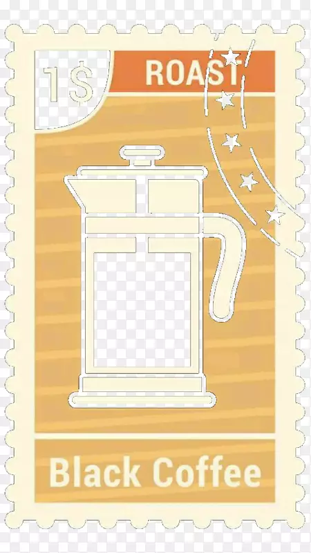 咖啡豆浓缩咖啡-黑色咖啡橙色邮票