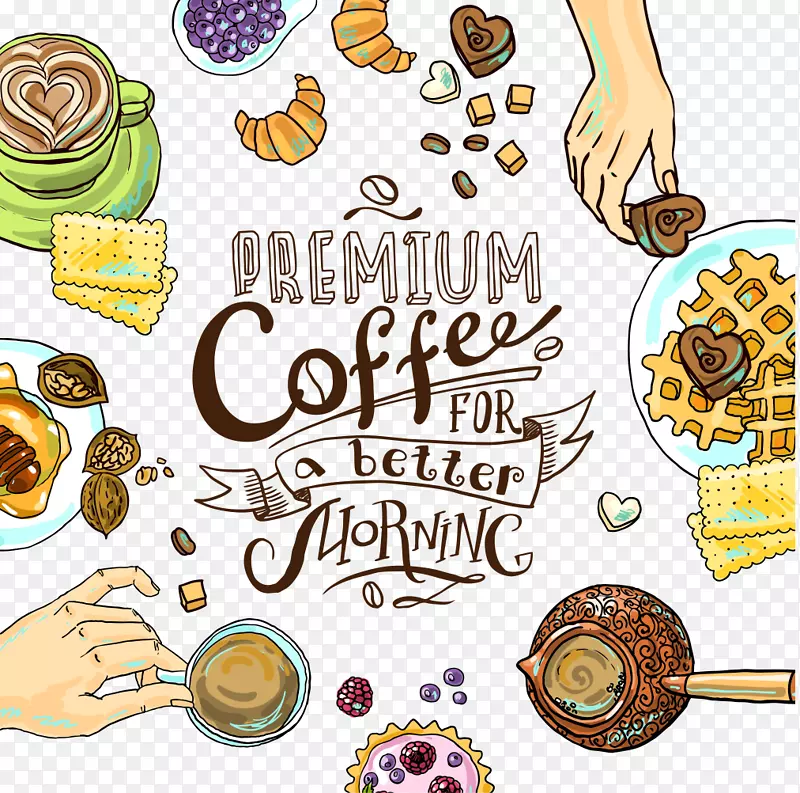 咖啡厅插图-手绘咖啡