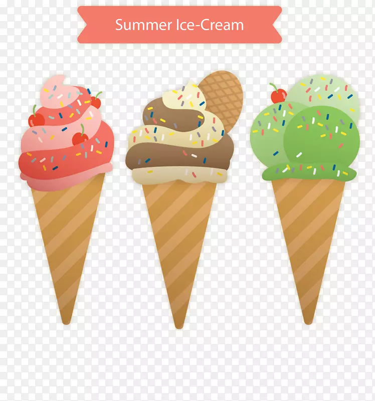 冰淇淋圆锥饼干卷手绘冰淇淋