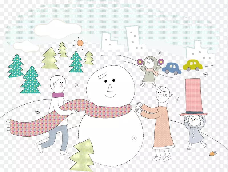 雪人冬季插图-雪人暖冬材料