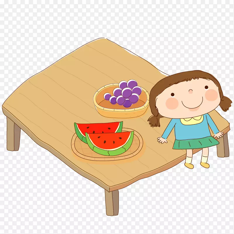 卡通饮食插画-等待孩子们吃水果