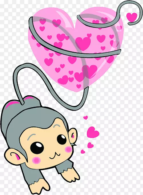 卡通猴子插图-猴子与爱情气球