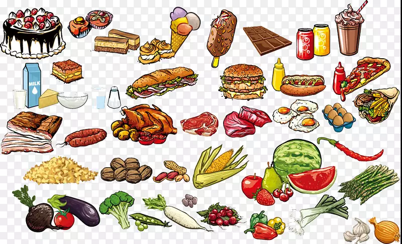 奶昔陀螺仪快餐店肉饼手绘蔬菜和食品