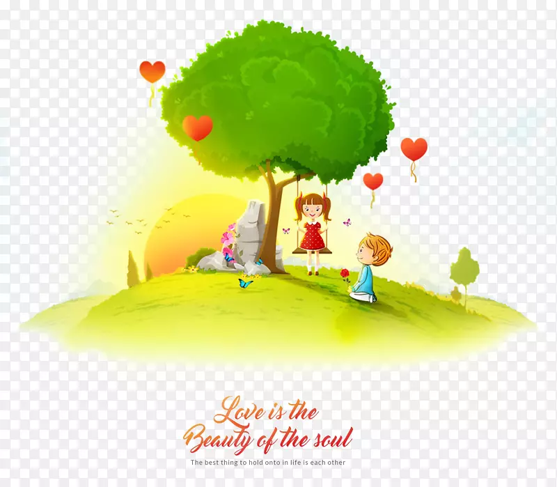爱情灵魂高清电视浪漫壁纸创意卡通手绘爱树儿童
