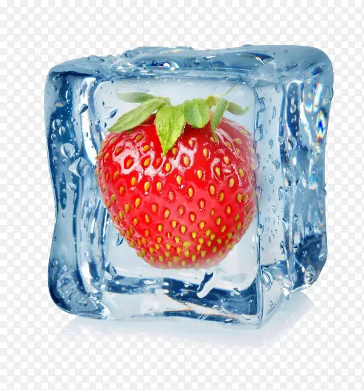 草莓冰立方原料摄影水果-冰和水果