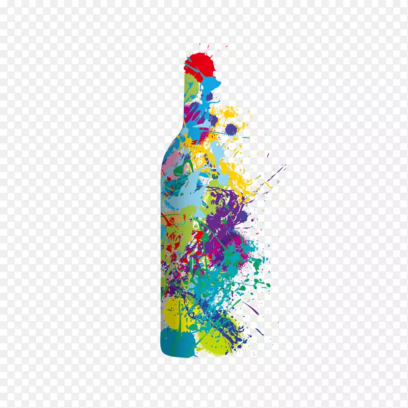 葡萄酒标签瓶水彩画.创意水彩瓶