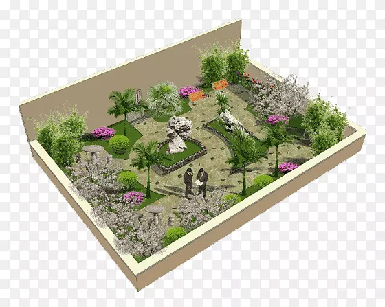 屋顶花园数字录像机-卡通公园绿化模型