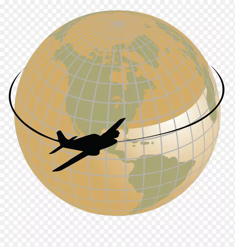 飞机飞行地球剪贴画黄地球环绕飞行路线
