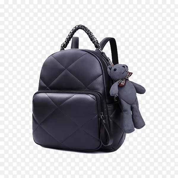 手提包背包时尚皮革黑色被子熊挂件ms。背包